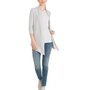 NWT Chico’s Zenergy Stripe Rib Mix Cardigan SZ L Heather Gray Soft and Stretchy